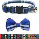Cat Collar Breakaway with Bell and Bow Tie, Plaid Design Adjustable Safety Kitty Kitten Collars(6.8-10.8in) (Blue Plaid 1)