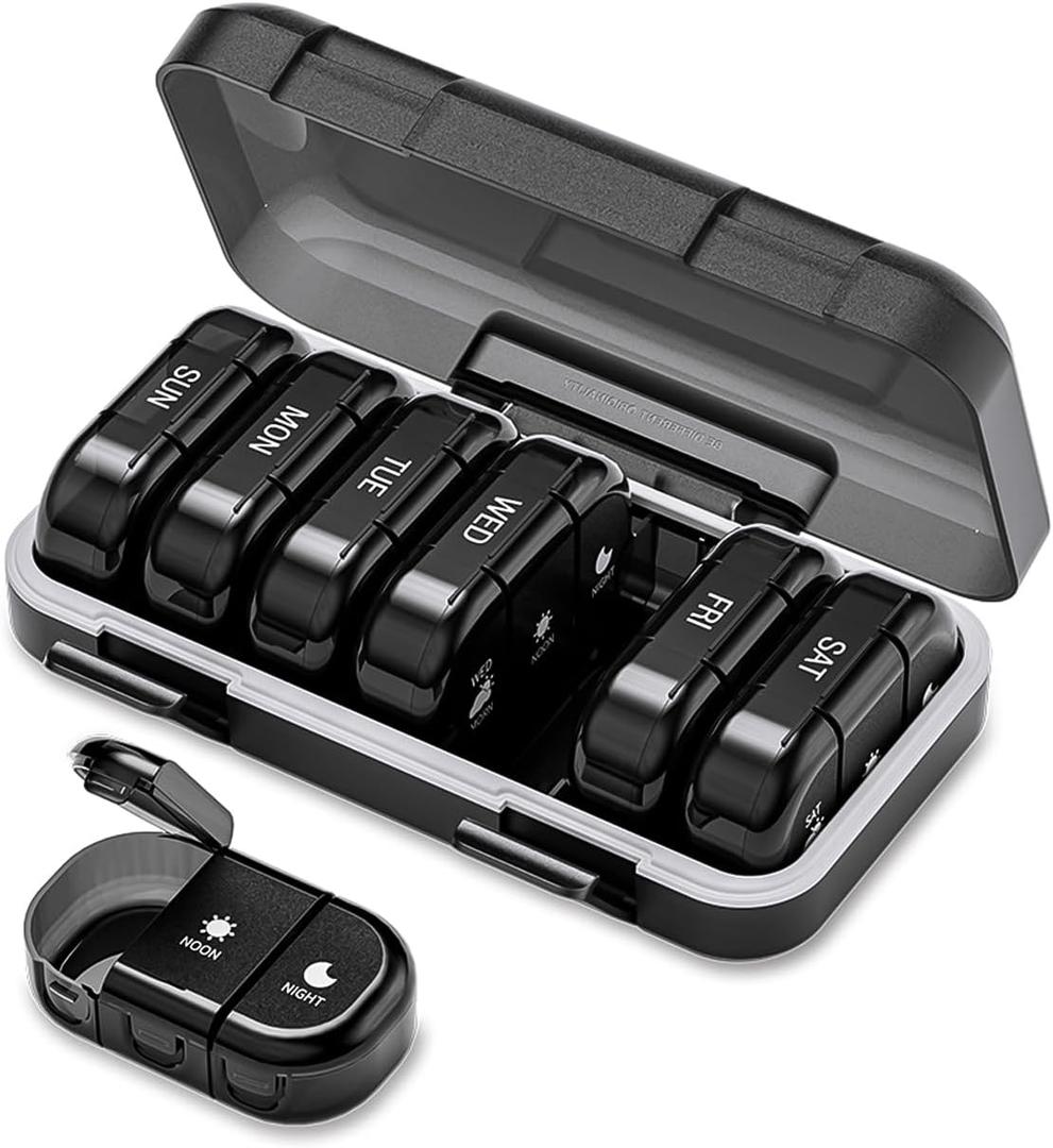 ONTERATE Weekly Pill Organizer 3 Times a Day, Large Pill Organizer 7 Days, Portable Pill Case 21 Days, Moisture Proof Large Pill Dispenser, Travel Pill Box for Vitamins Fish Oil Supplements (Black)