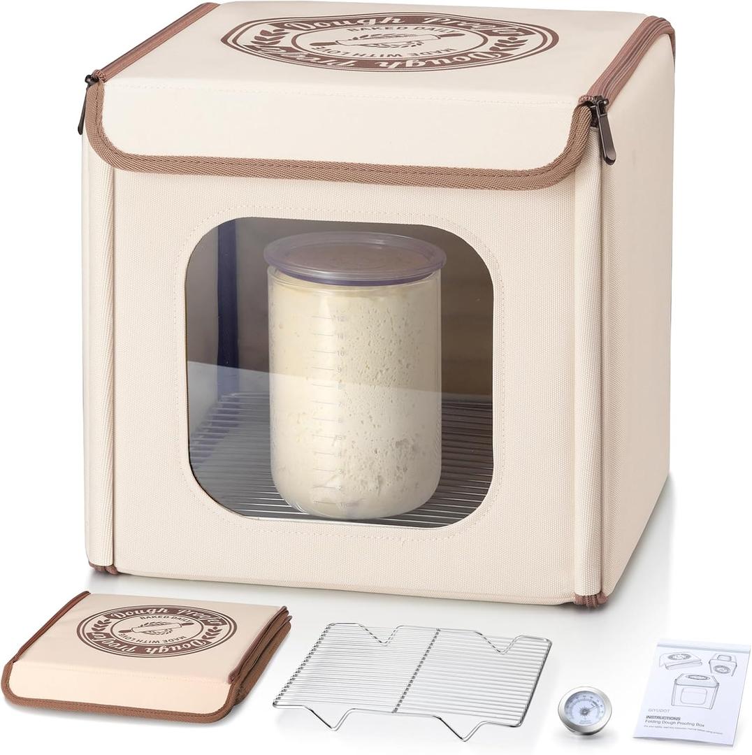 Folding Bread Proofing Box with 50-113 Temp Control & 48H Timer, Dough Proofer with Metal Rack, Humidor, Ideal for Sourdough, Bread Baking, Pizza, Yogurt, Kombucha, Perfect for Compact Kitchens