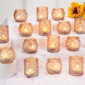 Maxdot Votive Candle Holders Set of 48- Round Glass Candle Holder Bulk for Wedding Home Decoration, Tea Lights Holders for Wedding Shower, Party Gift(Gold)