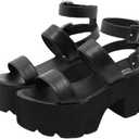 Agodor Women's Goth Black Platform Sandals Ankle Strap Chunky High Heels Open Toe Slingback Roman Gladiator Shoes 43