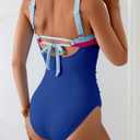 Aidonger Women's Ribbed One Piece Swimsuits Color Block Tummy Control Bathing Suit Slimming 1 Piece Swimwear (Blue, S)