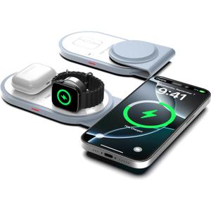 3 in 1 Foldable Charging Station for Apple Multiple Devices, Fast Wireless Charger Travel Stand-Magnetic Charging Pad Compatible with iPhone 17/16/15/14/13,for Apple Watch Series & Airpods 4 3 2 Pro (WHITE)