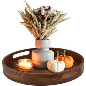 FramePro Serving Trays 12" Round for Wooden Coffee Table - Multi-Functional Home Decor Ottoman Platter Carbonized Black (Brown)