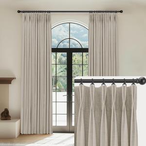 Linen Pinch Pleated Curtains Blackout 100% Black Out Curtains 96 Inches Long 2 Panels with Hooks, Thermal Insulated Pinch Pleat Drapes for Bedroom, 40Wx96L, Dark Flax
