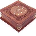 Wooden Spice Box 7x7 Inch Decorative Masala Dabba Organizer with Glass Lid, 4 Fixed Compartments, Spice Storage Container, Ideal for Seasonings and Herbs