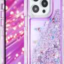 Tikoo Designed for iPhone 14 Pro Case Glitter for Women Girl Clear 3-in-1 Heavy Duty Protective Phone Cover with Floating Liquid Quicksand Bling Sparkly Cute Case for iPhone 14 Pro (Purple)