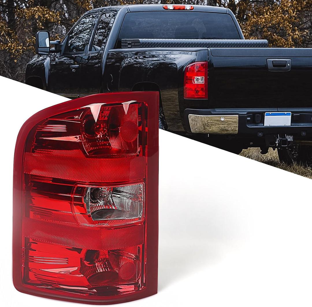 Huray Left Tail light Assembly Compatible with Chevy Silverado 2007-2013 1500 2500 HD 3500 HD OE Style Rear Brake Lamp (Red Trim) (Left (Driver Side))
