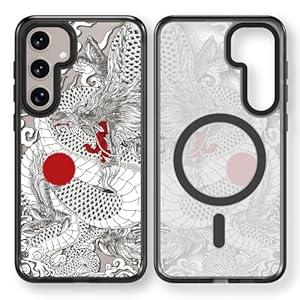 Rosarnnah Magnetic for Samsung Galaxy S24 Plus Magsafe Case Cute Aesthetic - Durable Shockproof 6.6 ft Drop Impact Phone Case Cover with Funny Fashion Chinese Dragon Design 6.7" Black