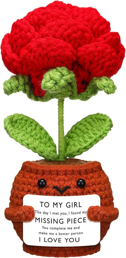 Chunful Valentines Day Crochet Gift for Girlfriend Romantic Handmade Crochet Rose Flower for Her I Love You Gift for Valentines Day Birthday Wedding Anniversary