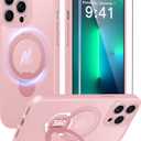 FNTCASE for iPhone 13 Pro Case with 360 Spin Magnetic Stand Pink | Compatible with Magsafe,Screen Protector,Full Camera Protection,Translucent Matte Military Grade Shockproof Phone Cover