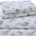 Laura Ashley - Full Sheet Set, Cotton Flannel Bedding, Brushed for Extra Softness & Comfort (Audrey Blue, Full)