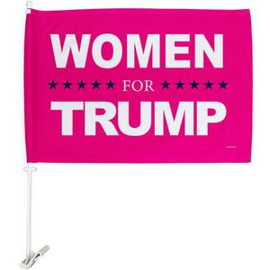 Women for Trump Car Flag Vehicle Auto Decorations for Window Decor Mount Bracket Clip on Small Tapestry Pro-Trump 2024 MAGA Bandera para Carros Outdoor Pole Accessories Made in USA