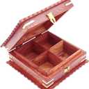 Wooden Spice Box 7x7 Inch Decorative Masala Dabba Organizer with Glass Lid, 4 Fixed Compartments, Spice Storage Container, Ideal for Seasonings and Herbs