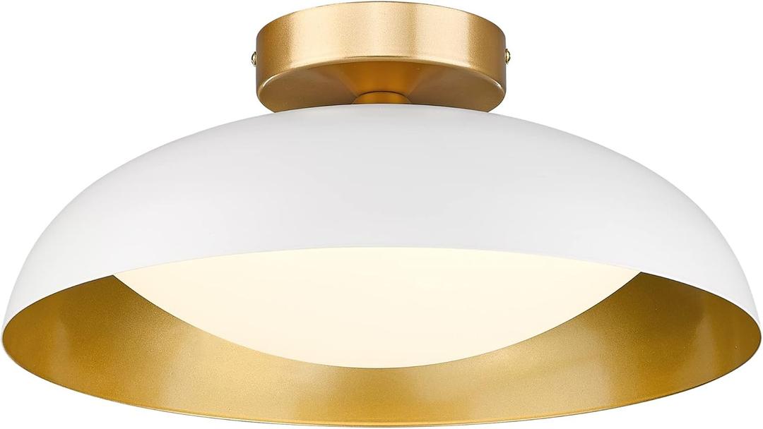 kudos Flush Mount Light Fixture, 16-inch LED Ceiling Light Fixture, White and Gold Finish, 24W 2400lm Light Fixtures for Living Room, Kitchen, Bedroom, Hallway, 5CCT, KDCL02-WT