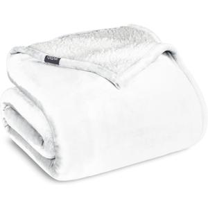 Sherpa Fleece Blanket - Full/Queen Size - Blanket for Bed, Sofa, and Couch - Warm & Lightweight - Fluffy & Soft - Reversible (Full/Queen, White)