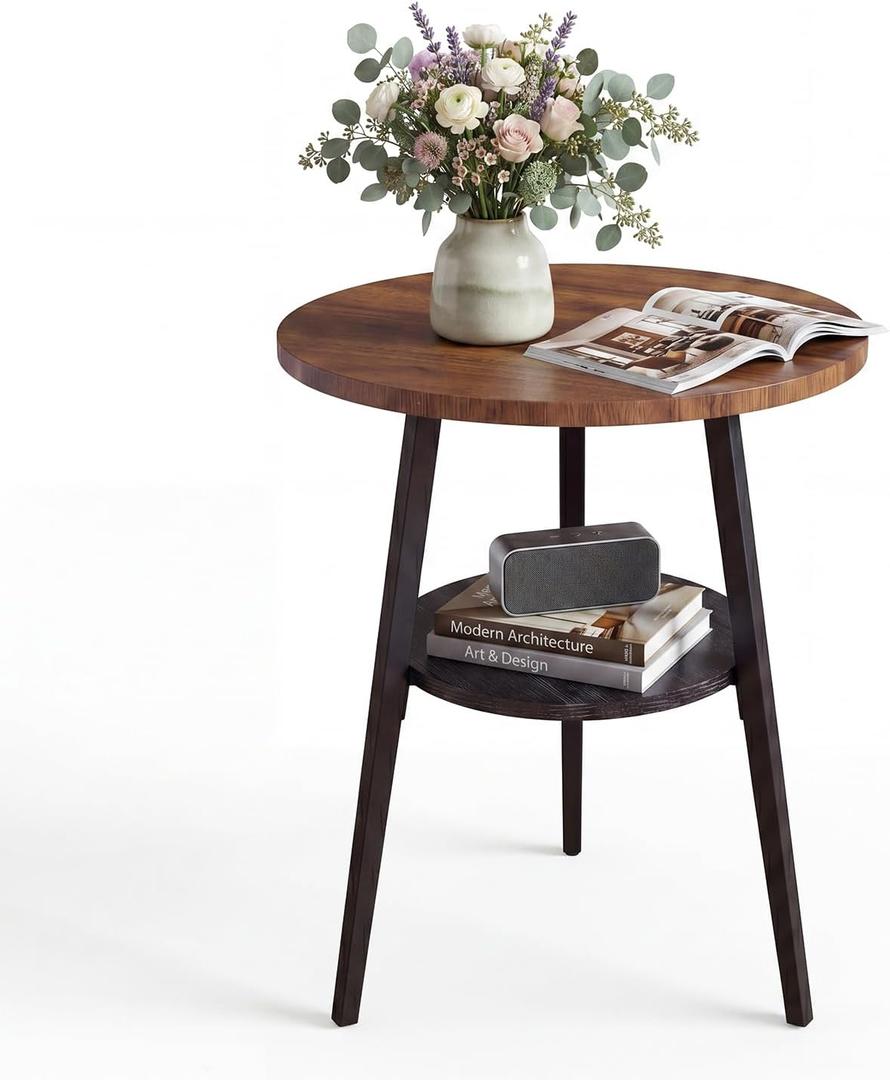 Small Round Side Table, End Tables Living Room, Walnut
2-Tier Side Table with Storage Shelf for Small Spaces, Bedside Accent Table for Living Room, Bedroom, Metal Frame & Wood Top