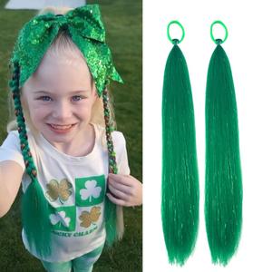 Dark Green Braiding Ponytail Hair for Women, Tinsel Extensions With Rubber Band Girls Accessories Daily Party Festival Halloween Rave Wacky Crazy Pony tail Hair Piece 20 inch