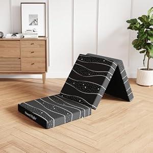 Sweetnight Single Tri-Folding Mattress Topper - 4 inch Medium Firm Portable Foldable Mattress with Washable Cover & Non-Slip Base - Ideal for Camping, RV, Black