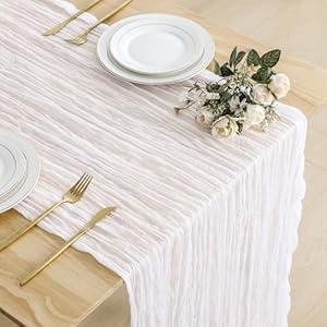ButterMelt 2 Pack Ivory Cheesecloth Table Runner, Boho 35x120 Inch Long Gauze Table Runner Decor for Baby Shower, Bridal Shower or Wedding Party, White