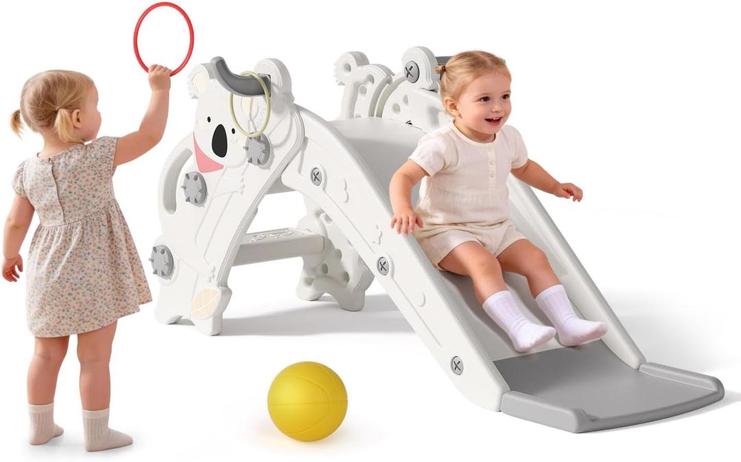 Babytronic 4 in 1 Toddler Slide for Toddlers Aged 1-3 Indoor Outdoor White, 43.4"L x 12.6"W x 19.5"H