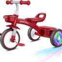 Umatoll Toddler Tricycle for 18 Month to 4 Year Old Boys Girls,Toddler Bike Toys with Adjustable Seat&Light-Up Wheels,Birthday Gift for Age 2-3 (Red), Small