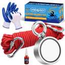 VNDUEEY Fishing Magnets with 750 lbs(340KG) Pulling Force Double Sided Magnet Fishing Neodymium Rare Earth Magnets with 65 Foot (20m) Durable Rope and Protective Gloves