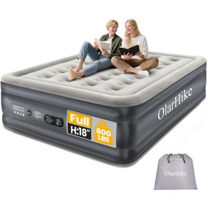 OlarHike Full Air Mattress with Built-in Pump, 18" Raised Inflatable Air Bed for Guests, Home Use & Camping, Supports Up to 600 lbs