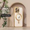 Misea Magnetic for iPhone 16 Pro Max Case Compatible with MagSafe [Never Yellowing] [Military Grade Drop Protection] Full Camera Lens Protector Plating Soft Clear Phone Case for Women 6.9", Gold