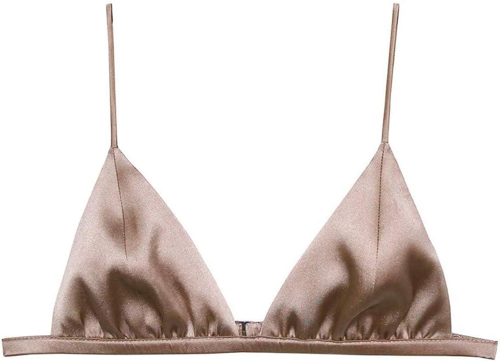 Women's Silk Satin Triangle Bralette Soft Cup Wireless Bra Smooth and Comfortable Wire Free Bra Top (M)