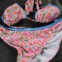 ZAFUL Bikini Sets for Women Halter Dual Straps Whip Stitch Floral Print Triangle 2 Pieces Bikini Swimsuits, Blue Medium