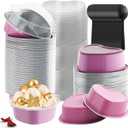 Heart Shaped Cake Pans with Lids, BAKINGPAK 50PCS 3.4OZ Mini Cake Pans with Lids Cupcake Containers Mini Cupcake Liners Party Baking Supplies Cake Tins with Lids for Wedding Anniversary Birthday, Pink