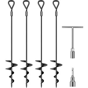 Phopich 18''/30" Long Ground Anchor, Heavy Duty Earth Anchors Ground Anchors Screw in Kit with T-Handle Hex Wrench for Camping Tent, Swing Sets, Securing Animals, Sheds, Trampoline, Black 