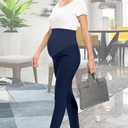 POSHGLAM Women's Maternity Pants Casual Work Pull-on Stretch Comfy Skinny Pregnancy Pants with Pockets