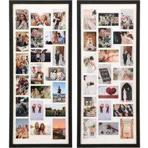 40x17 Inch Large Collage Photo Frame Set of 2, Holds 20 4x6 Photos, Solid Wood,Multi-Opening Wall Picture Frame with MatWall or Tabletop Decor,Black, 20 opening-wood-2Pcs