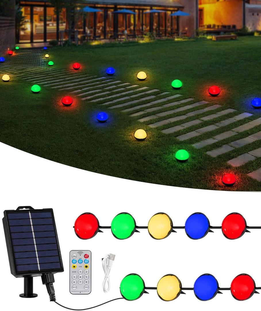 Solar Ground Lights Outdoor, 30 LED 40Ft Pathway Lights with Remote,Solar Garden Light Landscape Lighting for Patio Pathway Lawn Yard Deck Driveway Walkway Driveway Light (Multi-Colored)