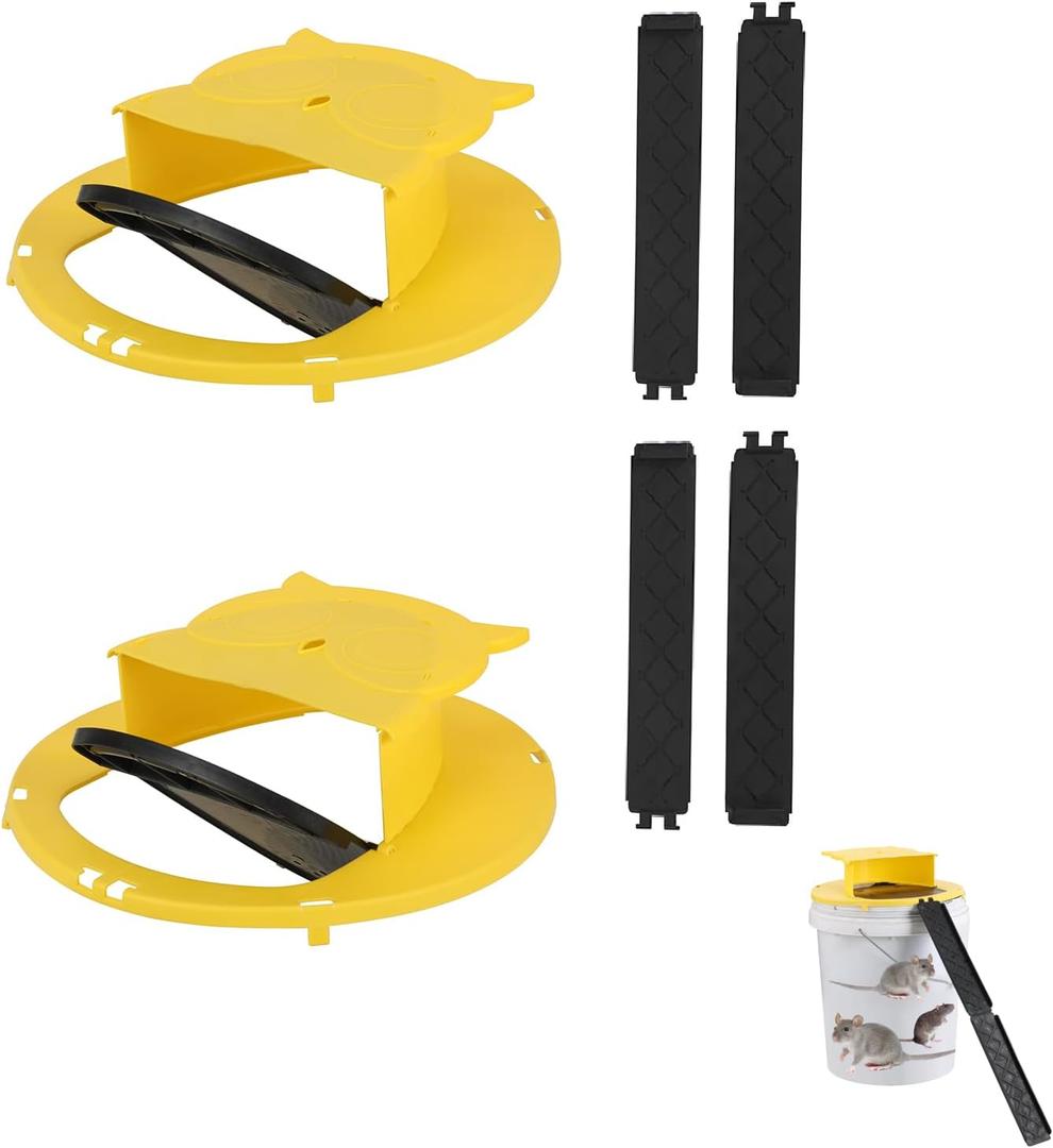 Mouse Bucket Trap, Auto-Reset Bucket Lid Mouse Trap, 5-Gallon Compatible, Efficient for Mouse Rat Indoor and Outdoor(2Packs)