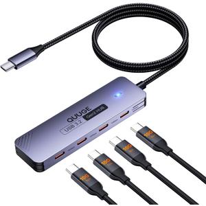 QUUGE USB C Hub: USBC Splitter with 4 USB-C Ports 10Gbps High-Speed Multiport Adapter 1M(3.3Ft) Nylon Cable Compatible with MacBook Pro/Air, iPad Pro/Mini 6, Surface Pro, Chromebook, Dell XPS and More