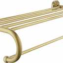 Antique Brass Towel Rack Wall Mount, 24 inch Bath Towel Bar with Shelf, Vintage Gold Decorative Bathroom Accessories, Brass Petal-Relief Series
