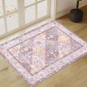 Washable Boho Vintage Area Rugs 23 Non-Slip Traditional Mauve Purple Area Rug Doormat for Bathroom Kitchen Entryway