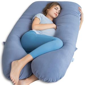 QUEEN ROSE Pregnancy Pillow, U Shaped Full Body Pillows for Sleeping Support, 55 Inch Maternity Pillow for Pregnant Women with Cooling Silky Cover, Blue (55in, Cooling Silky - Blue)