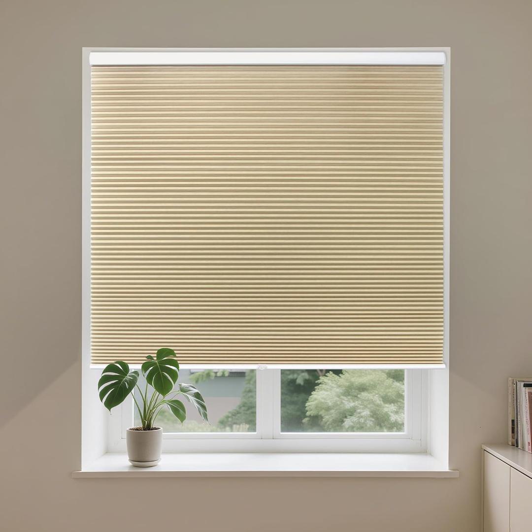 Allesin Cellular Shades Cordless Blackout Honeycomb Blinds for Indoor Windows, Thermal Insulated Window Shades Noise Reduction, Easy to Install, Perfect for Bedroom/Living Room, Beige 27" W x 64" H Allesin Cellular Shades Cordless Blackout Honeycomb Blinds for Indoor Windows, Thermal Insulated Window Shades Noise Reduction, Easy to Install, Perfect for Bedroom/Living Room, Beige 27" W x 64" H
