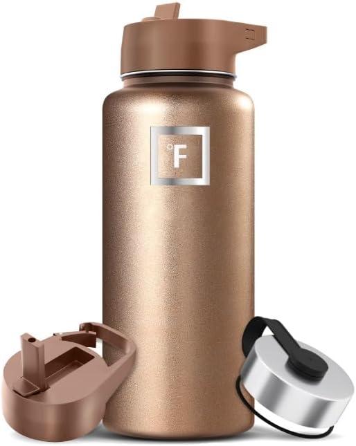 IRON FLASK Camping & Hiking Hydration Flask with 3 Lids - Stainless Steel, Double Walled & Vacuum Insulated Water Bottle - Leak Proof & BPA Free 32 Oz, Pearl Beige 
