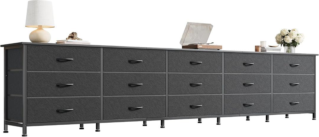 Huuger 94.5 Inch Extra Long Dresser for Bedroom, Large Dresser for Closet
15 Big Fabric Drawer Dresser, TV Stand for 65, 75, 85 Inch TV, Wide Horizontal Chest of Drawer with Storage, Black
