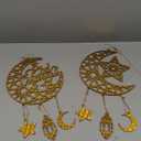 2 Pieces Eid Mubarak Door Sign Wooden Hanging Signs, Ramadan Kareem Hollow Ornament Decorations Moon and Stars, Moon Shape Ramadan Mubarak Party Wood Wall Hanger for Islamic Muslim Home Decor (Large)