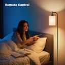 Floor Lamp with Linen Shade, Dimmable Tall Standing Lamp with Remote Control & 3 Color Temperatures, Modern Floor Lamps for Living Room Bedroom Office Corner, 9W LED Bulb Included (Beige)