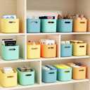 ORGIDOL 12 Pack Colorful Plastic Storage Bins, Storage Container for Organizing, Colored Storage Boxes with Handle for Shelves, Cute Organizer Bins for Craft, Snacks, Cabinet, 9.69x6.7x5.7 inch