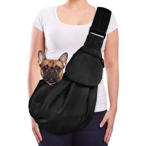 Lukovee Pet Sling, Hand Free Dog Sling Carrier Adjustable Padded Strap Tote Bag Breathable Cotton Shoulder Bag Front Pocket Safety Belt Carrying Small Dog Cat Puppy Machine Washable (Black, M) (A1- Black Cotton Fabric)