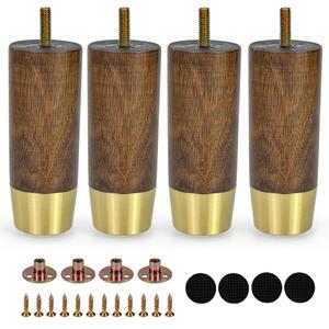 Vilanca 3 Inch Wooden Furniture Legs with Gold Cap Set of 4 Sofa Replacement Solid Wood Furniture Feet for Armchair Couch Cabinet Dresser Ottoman TV Stand Bed Legs (3 Inch)