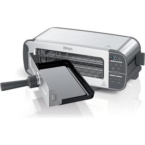 Ninja ST100 Foodi 2-in-1 Flip Toaster, 2-Slice Capacity, Compact Toaster Oven, Snack Maker, 1500 Watts, Stainless Steel